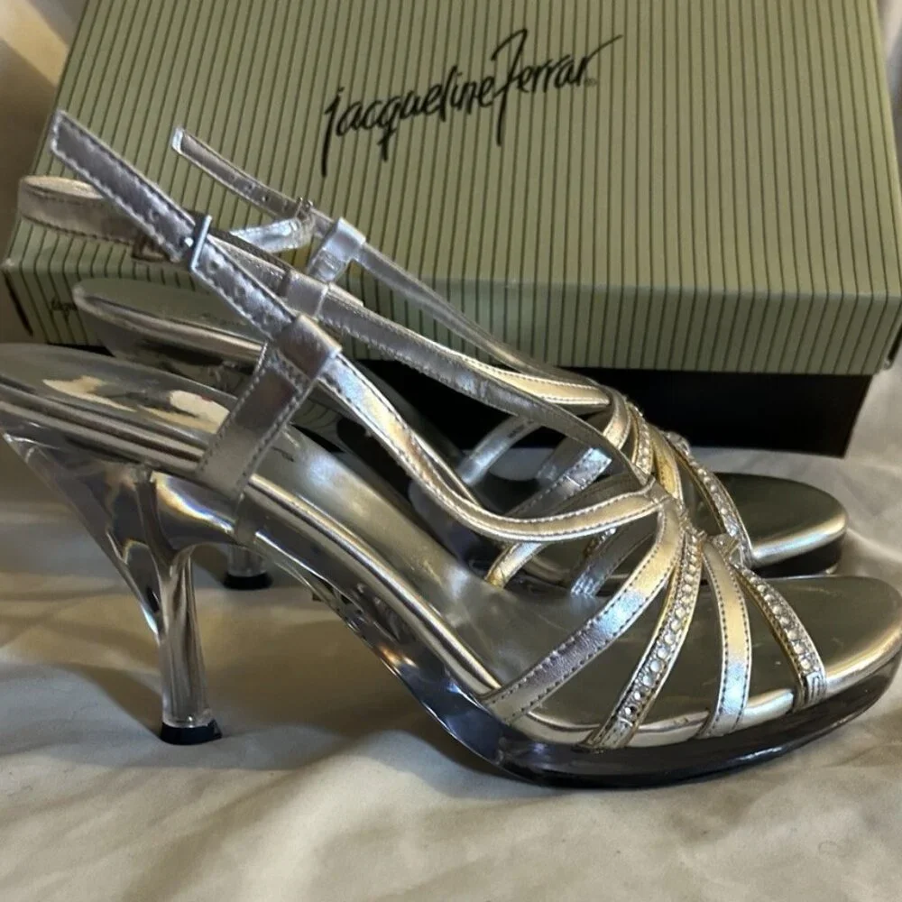 Jacqueline Ferrar Heels Worn Once Silver with Rhinestones - Picture 4 of 8